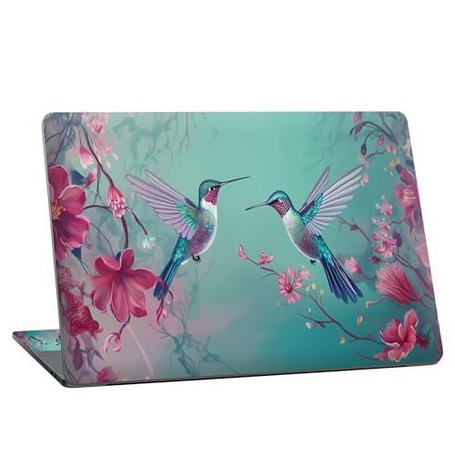 Universal Laptop Skin Sticker with 2 Wrist Pad Skins, Waterproof Scratch Resistant Vinyl Laptop Cover Decal, Cut to Fit for 11–15.6 Inch MacBook HP Dell Lenovo, Hummingbirds Pink Flowers - color: Hummingbirds Pink Flowers