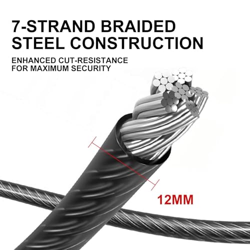 Venzio Heavy Duty 7FT 12mm (1/2 inch) Bike Lock Cable with Loops, Security Steel Lock Cable, PVC Coated Anti-Theft Chain for Bicycle, Gate, Grill, Generator - size: 7FT