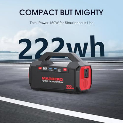 MARBERO Portable Power Station 222Wh Battery Pack 100W (150W Surge) Power Bank Flashlight High Lumens Fast Charging Power Bank with AC Outlet for Outdoor Camping Hurricane Backup Emergencies - color: Red