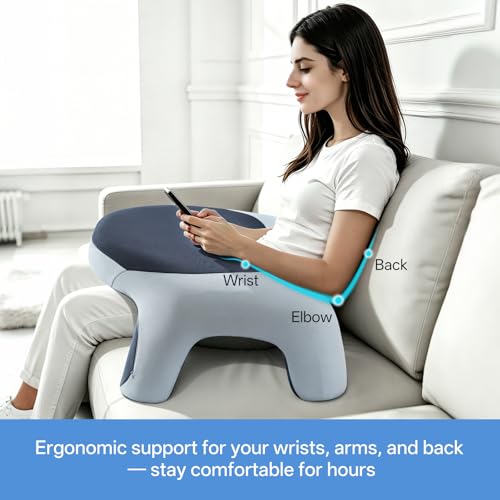 Ergonomic Curved Lap Desk Pillow for Gaming & Reading, Soft Memory Foam Lap Laptop Desk with Cup Holder & Phone Pocket, Breathable Non-Slip Lap Pillow for Bed Couch, Ideal Gamer Gift