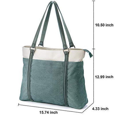Laptop Tote Bag for Women, 15.6 Inch Work Bag with Laptop Compartment and Zipper, Canvas Computer Tote for Teacher - color: Green