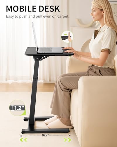 SAIJI Sturdy TV Tray Table with Wheels, Heavy Duty Metal TV Trays for Couch | Height & Tilt Adjustable Desk for Bed, Sofa, Recliner, Portable Small Foldable Tables, Rolling Tray for Eating in Living Room