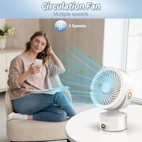 Desk Fan Small Oscillating for Bedroom, 9 Inch Quiet Desk Fan Air Circulator with 3 Speeds, 4H Timer, Rechargeable Desk Fan for Office/Dorm/Room-White
