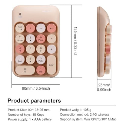 Lomiluskr Cute Wireless Number Keypad with 2.4G USB Receiver, 18 Colorful Round Keys Numpad, Portable Financial Accounting Numeric Keyboard, Suitable for PC, Laptop (Milk Tea) - color: Milk Tea