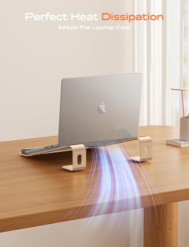 LOXP Laptop Stand for Desk, Laptop Stand with Wrist Support, Ergonomic Detachable Laptop Riser, Mount, Holder Notebook Computer Stand for MacBook Air Pro, HP, Dell, XPS, HP (10-17") Laptops - Gold | Removable Notebook Stand Ventilated Cooling Computer Ris