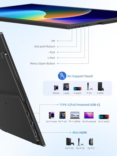 UPERFECT Portable Monitor Touchscreen 15.6 Inch 125% sRGB Travel Monitor | with Adjustable Stand, Speaker, VESA Mountable, USB-C HDMI Ultra-Slim Second Screen for Laptop MacBook Phone Game Console - size: 15.6 inch