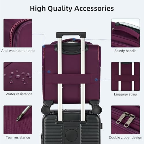 HanTrip 16 Inch Underseat Carry On Luggage with Wheels Softside Small Suitcases Personal Item Bag with Pocket Travel Luggage for Men Women Business Overnight Bag(Purple) - color: Purple