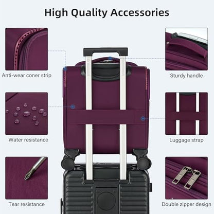 HanTrip 16 Inch Underseat Carry On Luggage with Wheels Softside Small Suitcases Personal Item Bag with Pocket Travel Luggage for Men Women Business Overnight Bag(Purple) - color: Purple