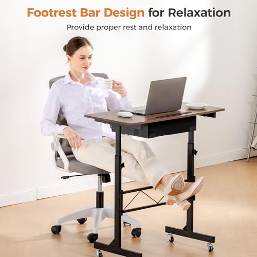 GTPLAYER Small Standing Desk Adjustable Height Small Computer Desk Mobile Portable Rolling Laptop Table with Wheels 32" Computer Workstation Sit Stand Desks Portable Standing Table Treadmill desks - color: Brown