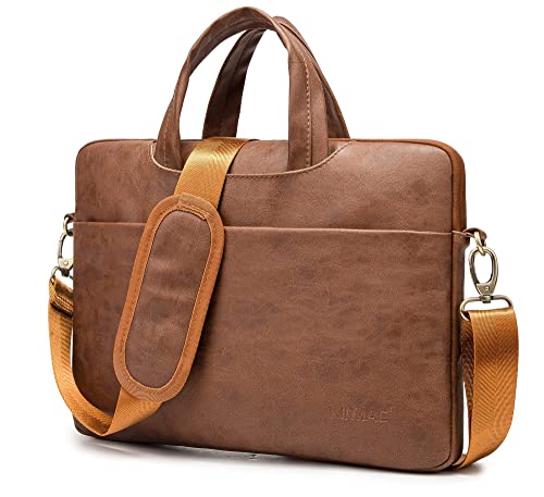 Kinmac 360° Protective Waterproof PU Leather Laptop Shoulder Messenger Sleeve Briefcase case Bag (13 inch-14 inch, Coffee PU) - color: Coffee Pu, size: 13 inch-14 inch
