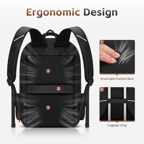 RealCool 15.6-17.3" Laptop Backpack, 31L Water Resistant Travel Bag | Independent frame opening, lightweight ,multi-compartments, ergonomic padded straps, luggage belt, for School,Business Trip - color: Black