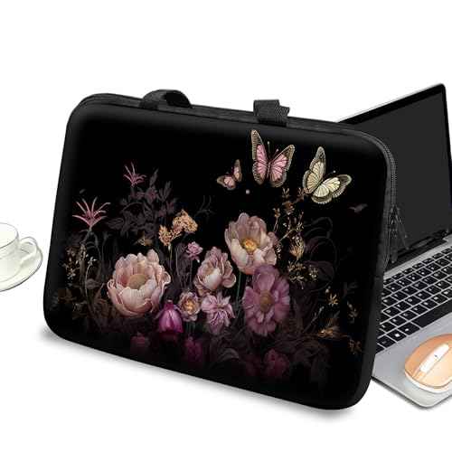 Universal Laptop Case Sleeve 10 inch with Handle and Zipper, Kids Tablet Carrying Case Messenger Bag Portable Tote Bag for 7-10 inch iPad/Notebook/eBook/Readers, Garden Flowers Butterflies - color: Garden Flowers Butterflies, size: 10 inch