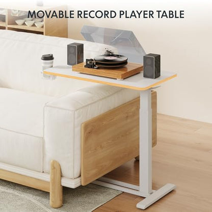 FLEXISPOT H7 Adjustable Overbed Bedside Table with Wheels Pneumatic Mobile Standing Laptop Desk Rolling Computer Cart Movable Overbed Table Hospital Home Use (31.5" W x 17.7" D, White Maple Large) - color: White Maple, size: Large