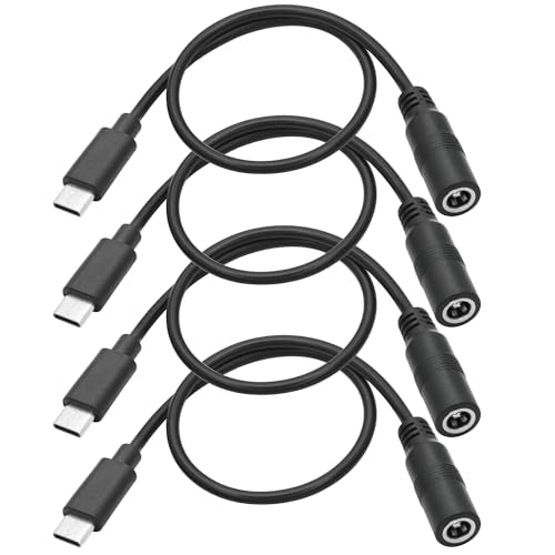 4-Pack DC 5.5mm x 2.5mm Female to USB Type C Male Power Cable, 1FT 5V 3A Charging Extension Cord for LED Desk Lamp, Small Fan and Other USB-C Devices - style: DC 5525 Female to USB Type C Mael - 4Pcs