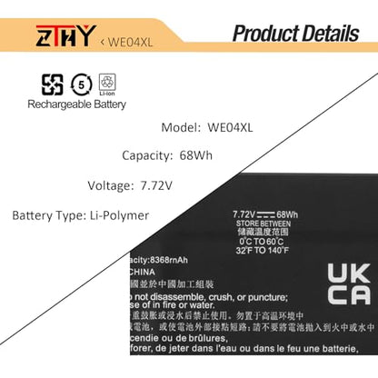 68Wh WE04XL Battery Replacement for HP X360 Spectre 14-EU 14t-eu000 Series | For Envy X360 16-AC 16-AD 2-in-1,Pavilion Plus 14-ew 14-ey 16-ab 16t-ab Series N39817-CF1 N39857-005 HSTNN-WB0F N66427-001 - size: 10.83*3.74*0.23 inch WE04XL