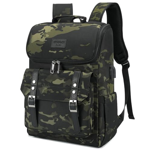 YALUNDISI Vintage Backpack Travel Laptop Backpack with usb Charging Port for Women & Men College Backpack Fits 15.6 Inch Laptop Camouflage Green - color: Camo&green
