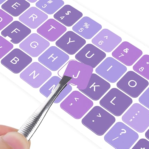 2PCS English Keyboard Stickers with Tweezer, Universal Keyboard Sticker Purple Background with White Lettering Keyboard Letters Replacement Stickers for Computer Laptop Notebook Desktop -English - color: English-purple/White