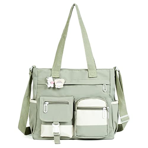 Phaoullzon Cute Messenger Bag Kawaii Crossbody Purse for Teen Shoulder Tote | Gifts for Girls/ Women, Nylon Japanese College Satchel Travel Work Gym Handbag - color: Green, style: Large(could Fit 14" Laptop)