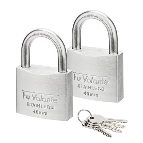 Stainless Steel Pin Tumbler Padlock, 304 Marine Series, Weatherproof Padlock for Outdoor use, 1-1/2 inch Wide Body, Keyed Alike Locks- Stainless Steel Body & Shackle-2 Pack - color: FUPS240