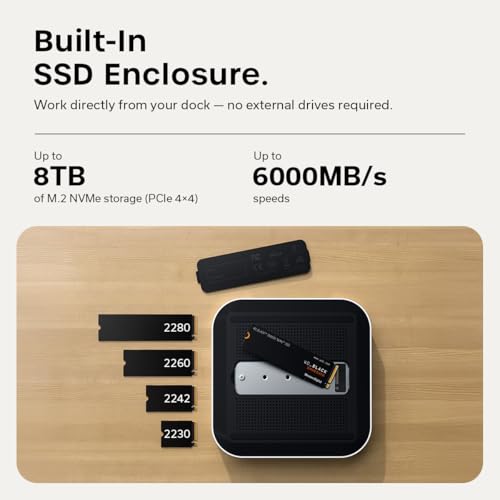 Satechi Thunderbolt 5 CubeDock, Built-in NVMe SSD Enclosure, Silver | Docking Station, 80 Gbps/120 Gbps USB4 v2, 140W charging, displays up to 8K, 2.5 GbE, Type-A/C 10 Gbps, active cooling