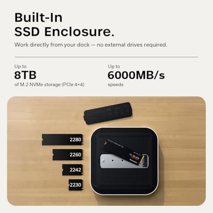 Satechi Thunderbolt 5 CubeDock, Built-in NVMe SSD Enclosure, Silver | Docking Station, 80 Gbps/120 Gbps USB4 v2, 140W charging, displays up to 8K, 2.5 GbE, Type-A/C 10 Gbps, active cooling