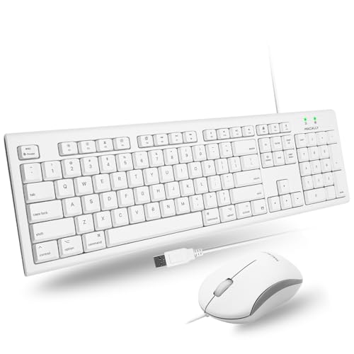 Macally Full Size USB Wired Mac Keyboard and Mouse Combo - Compatible Ergonomic Apple Keyboard and Mouse with Shortcuts and Number Keypad for Mac mini Pro, iMac Computer, MacBook Pro Air Laptops