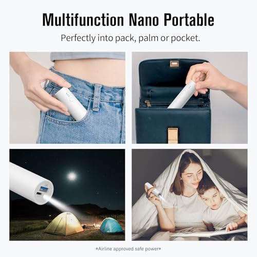 SIXTHGU Portable Charger, 5000mAh Mini Power Bank, S03 2-Pack Pocket Size Fast Charging USB-C (in&Out), PowerNano, Compatible with iPhone Series, Android Phone and More | Pocket-Size Cylindrical Design, 15W Fast Charging USB-C In&Out, LED Flashlight, for