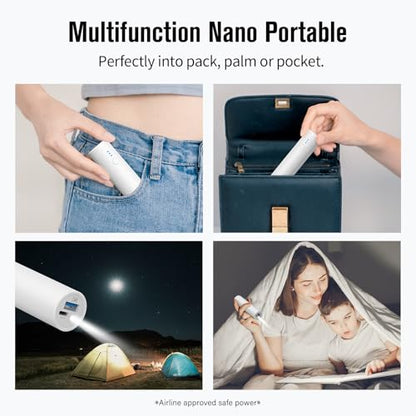 SIXTHGU Portable Charger, 5000mAh Mini Power Bank, S03 2-Pack Pocket Size Fast Charging USB-C (in&Out), PowerNano, Compatible with iPhone Series, Android Phone and More | Pocket-Size Cylindrical Design, 15W Fast Charging USB-C In&Out, LED Flashlight, for