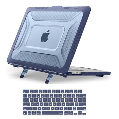 MOSISO Compatible with MacBook Air 15 inch Case M5 M4 M3 M2, Navy Blue | 2 in 1 Kit Honeycomb Shockproof Heavy Duty TPU Bumper Hard Case with Fold Kickstand for A3241 A3114 A2941 2026-2023 - color: Navy Blue