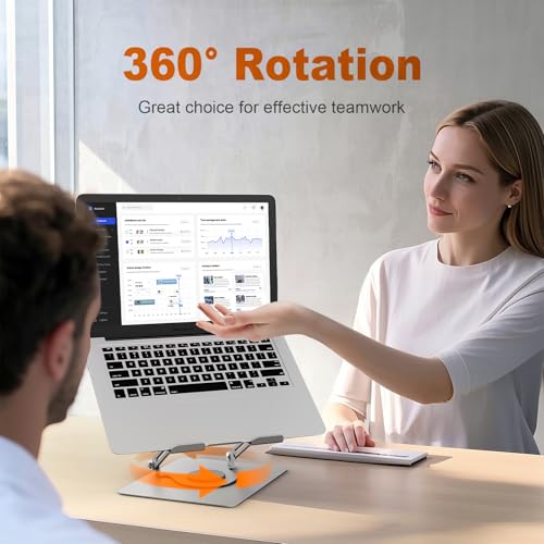 GRIFEMA Laptop Stand for Desk, Foldable Laptop Riser with 360° Swivel Base, Adjustable Height & Angle, Ventilated Computer Stand Compatible with MacBook Air/Pro, Dell, and 11-17" Laptops - Silver - color: Silver