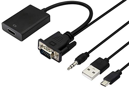 VGA to HDMI Converter Adapter, Output 1080P VGA Male to HDMI Female Audio Video Cable Converter Adapter, for Computer, Laptop, Projector, HDTV with Audio Cable and USB Cable (Black) - color: VGA M/F