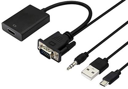 VGA to HDMI Converter Adapter, Output 1080P VGA Male to HDMI Female Audio Video Cable Converter Adapter, for Computer, Laptop, Projector, HDTV with Audio Cable and USB Cable (Black) - color: VGA M/F