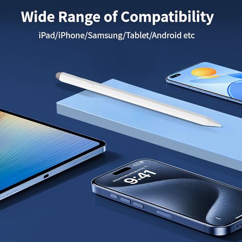 2-in-1 Stylus, Stylus Pen for Touchscreen,High Sensitivity & Precision | Touchscreen Suitable for iPad/iPhone/Samsung/Android Smartphone and Tablets, Compatible with All Touchscreen - color: White