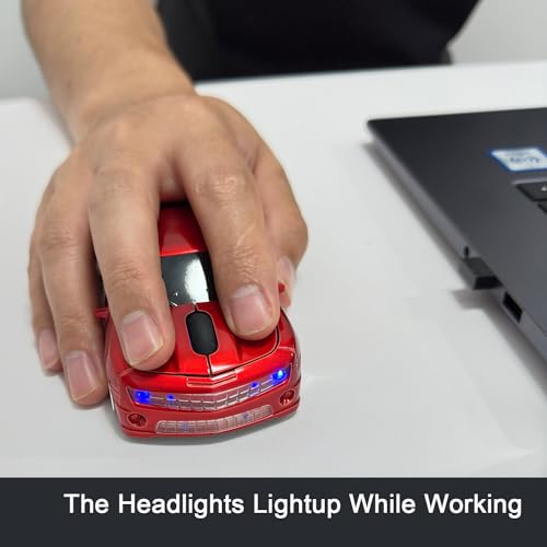 Car Mouse for Compuer, Funny Sport Car Shaped Design, 2.4Ghz Car Wireless Mouse with USB Reciver for Laptop, PC (Red) - color: Red