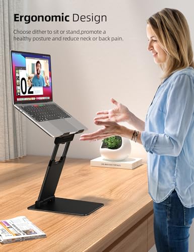 Nulaxy Pull-Out Height Adjustable Laptop Stand for Desk, 22 LB Support | Full Aluminum Standing Desk Holder, Vented Panel, Dual Foldable Design, Compatible with 10-17 Inch Laptops, Office Essentials - color: B-Black