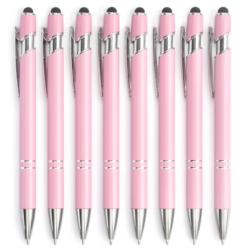 Bribobo 8 Pack Ballpoint Pen 2-in-1 Pen with Stylus tip, 1.0 mm Black Ink | Metal Stylus Pen for Touch Screens - color: 8 Pink