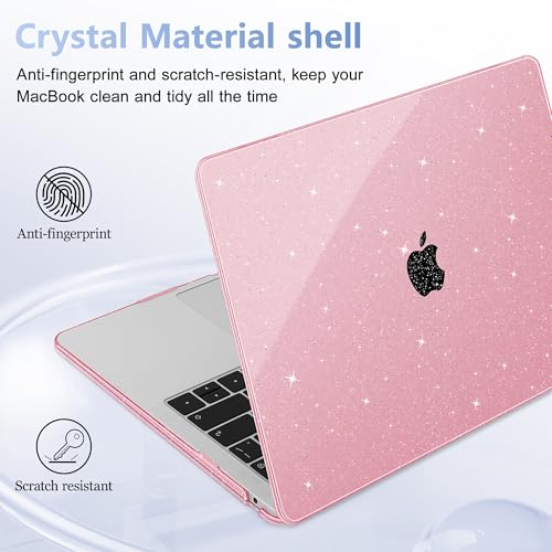 May Chen Compatible with MacBook Air 13 inch Case 2021 2020 2019 2018 Release Models: M1 A2337 A2179 A1932, Plastic Hard Shell Case for Mac Air 13 inch with Retina Fits Touch ID, Pink Glitter - color: Pink Glitter