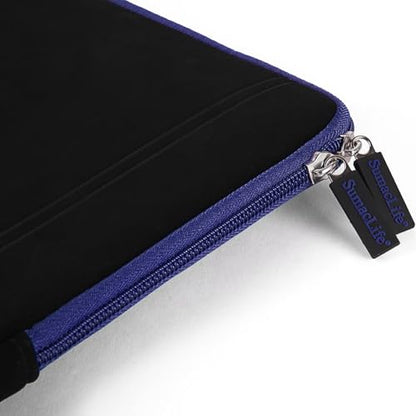 Neoprene Laptop Sleeve for 13 13.3 Inch Laptops Tablets with Padded Lining, Shock Resistant Unisex Laptop Bag for Office, Commute, Travel - color: Black / Blue