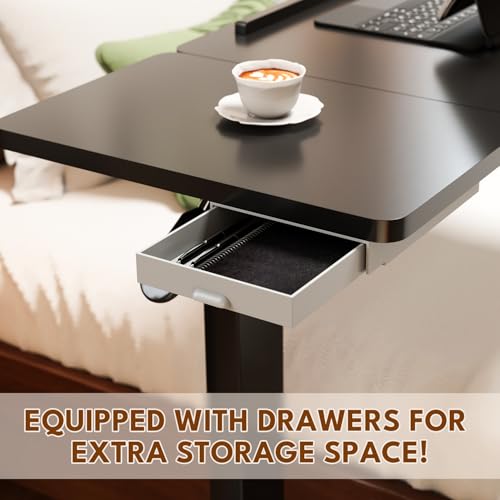 Big Big 32" W x 16" D Tilt Desktop Overbed Table with H-Shaped Sturdy Base, Stable Metal and 360° Concealed Casters, Moveable Bedside Desk for Home,Office,Hospital Use (Black) - color: Black, style: Tilt