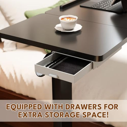 Big Big 32" W x 16" D Tilt Desktop Overbed Table with H-Shaped Sturdy Base, Stable Metal and 360° Concealed Casters, Moveable Bedside Desk for Home,Office,Hospital Use (Black) - color: Black, style: Tilt