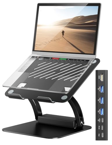 tounee Laptop Stand with Detachable USB-C Hub, 100W PD Charging, 4K@60Hz HDMI, 3 USB Ports, Ergonomic Laptop Holder Docking Station for 10-17" Laptops, MacBook & More (Black) - color: BLACK