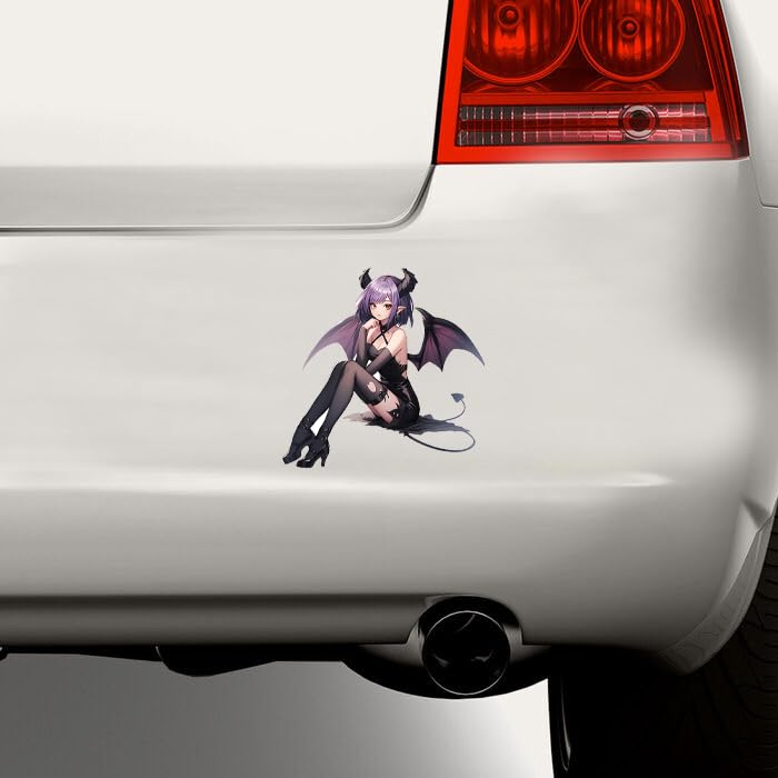 5.1" Devil Kawaii Girl with Wings Sitting Anime Car Decals Auto Body Laptop Windshield Trunk Lid Accessories Stickers (B) - color: B