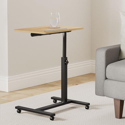 TigerDad Overbed Bedside Desk Mobile Rolling Laptop Stand Tilting Overbed Table with Wheels Height Adjustable Tray Table for Laptop Bed Sofa Side Table (Wood) - color: Wood
