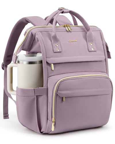 LOVEVOOK Laptop Backpack for Women with Giant Tumbler Holder Pocket,15.6 inch Waterproof Travel Backpack Purse Computer Laptop Bag,Professional Work College Nurse Teacher Backpack Daypack,Light Purple - color: Light Purple, size: 15.6-Cup