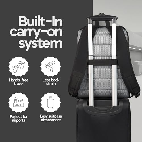 Laptop Backpack for Men 17 Inch – Work & Travel Backpack with Luggage Strap, Trolley Sleeve and Padded Compartment – Black - color: Black (Grey Back)