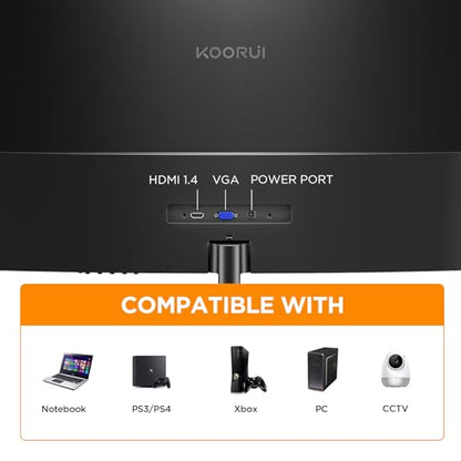 KOORUI 24 inch Curved Computer Monitor, FHD 100Hz VA 1500R PC Screen | Adaptive Sync, 99% sRGB, HDMI/VGA, Eye Care TÜV Rheinland Certified, Tilt Adjustable, Home Office, Study and Everyday Use - size: 24inch 100Hz/FHD/Curved