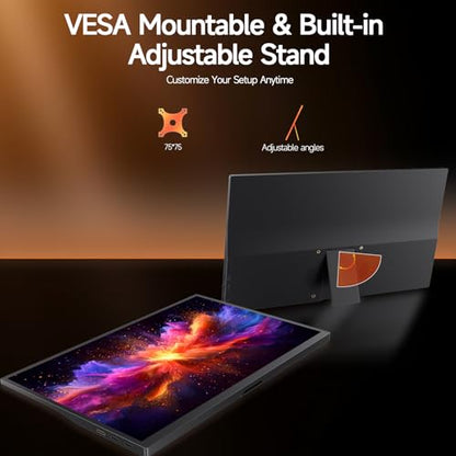 15.6" Portable Monitor 1080P FHD IPS, 250 Nits Brightness, Adjustable Kickstand with VESA Mount, USB-C HDMI, Dual Speakers, Ultra-Slim Travel Laptop Second Screen for Phone PC PS5 - size: 15.6"Kickstand