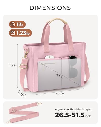 Tuwubi Canvas Tote Bag for Women, Large Tote Bag with Zipper & Compartments for Travel Work College Teacher Nurse - color: Pink