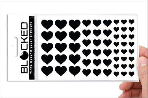 BLOCKED Original Vinyl Webcam Cover Stickers | Restickable & Stackable Privacy Covers | for All Camera-endable Devices | 3-Sizes | 57 Black Hearts (Muted Matte) - color: Black | Hearts | Muted-matte
