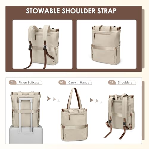 GOLF SUPAGS Convertible Laptop Backpack for Women Casual Daypack Notebook Tote Bag for Work College Travel Leisure (Apricot) - color: Apricot
